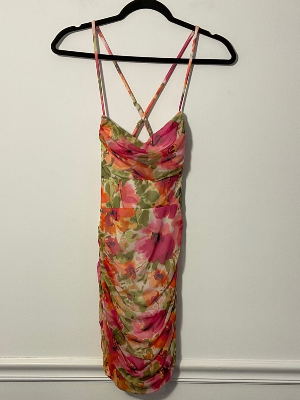 City Studio Pink & Green Floral Cowl Midi Dress